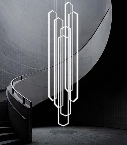 6 Rings Large Chandelier for Staircase Modern High Ceiling Chandelier LED Dimmable Chandeliers for Foyer Staircase Foyer Enterway Living Room Villa Silver