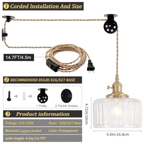 Plug in Pendant Light Hanging Light Fixture Corded On
