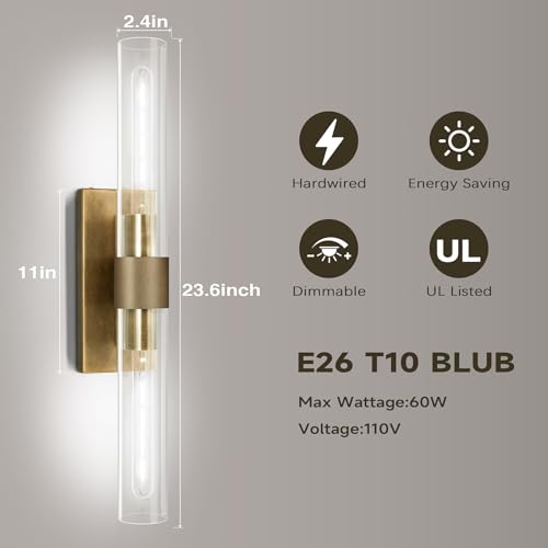 22.8" Knurled Brass Wall Sconces