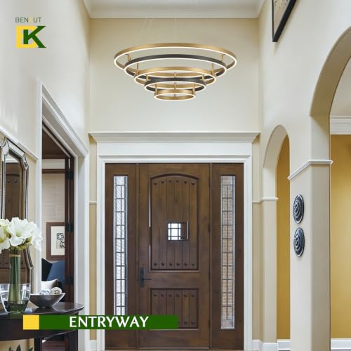 5 Rings LED Chandelier Black Gold Dimmable Circular Pendant Light for Dining Room