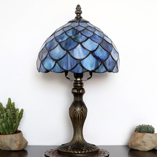 Small Tiffany Table Lamp Stained Glass Lamp Blue FishScales Style