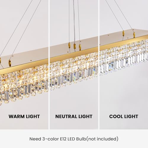 Rectangle K9 Crystal Chandelier Modern Gold Crystal Chandelier Rectangular Pendant Lighting Fixture for Dining Room Kitchen Island Bedroom L59'' x W10'' x H9''