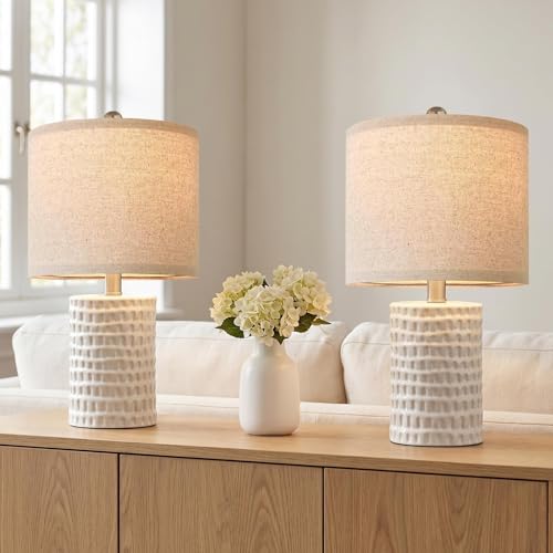 Farmhouse Ceramic Table Lamp for Living Room Bedside Lamps for Bedroom Nightstand Lamp End Table Lamps