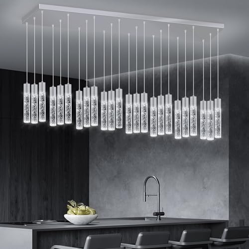 24 Lights Modern Crystal Chandeliers LED Pendant Light for Kitchen Island Dining Room Entrance Foyer Living Room Silver