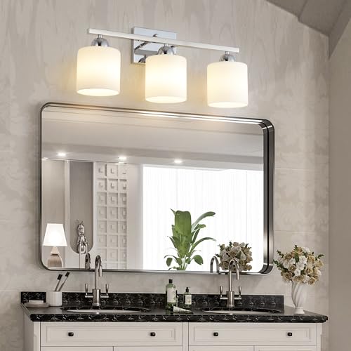 Stainless Steel Milk Glass Vanity Lights for Bathroom