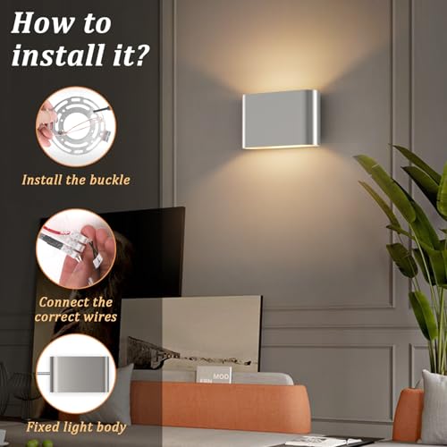 Nickel LED Wall Sconces 1 Pack Indoor Modern Wall Lights Hardwired Up and Down Interior Wall Mount Light for Living Room Bedroom Hallway Warm White 3000K