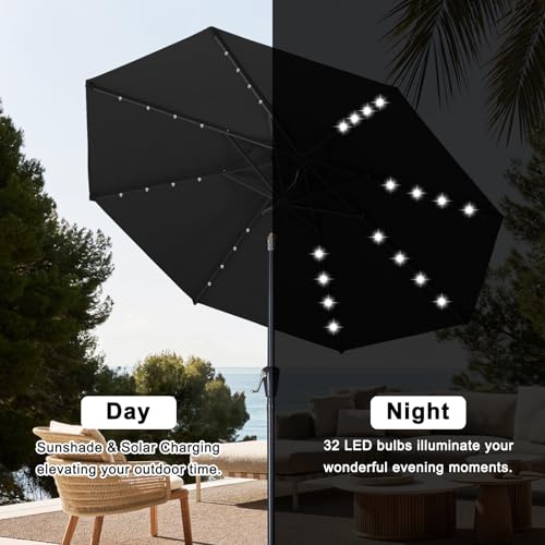 Solar Led Patio Umbrella with 32 Lights 9FT