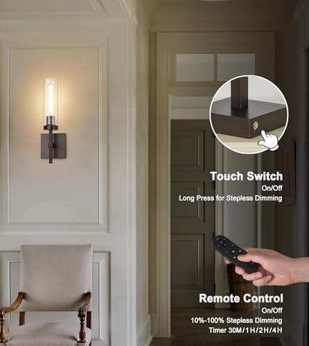 Oil Rubbed Bronze Battery Operated Wall Sconces with Remote Control (2 Count)
