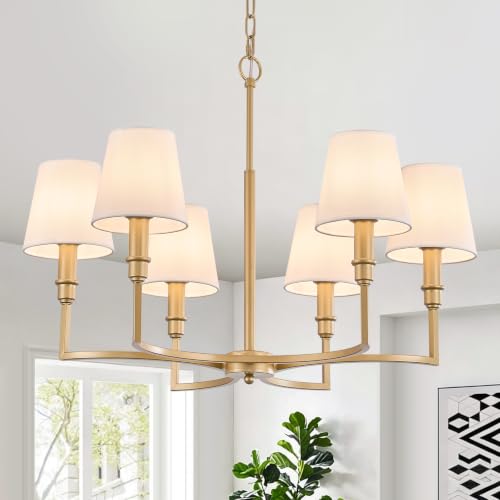 6 Light Candelabra Chandelier Dining Room Gold Linen Chandeliers 26in