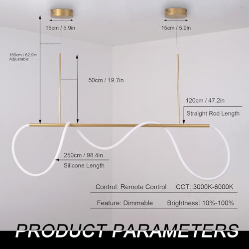 Modern LED Pendant Light Spiral Gold Modern Chandelier for Dining Room Light Fixture for Kitchen Island Lighting Adjustable Ceiling Hanging 47.2 Inch Dining Room Light Fixture with Remote