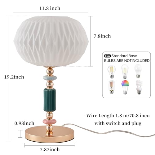 Milk White Glass Shade Table Lamp Modern Metal Desk Lamp with Plug Cord Switch for Bedroom Living Room