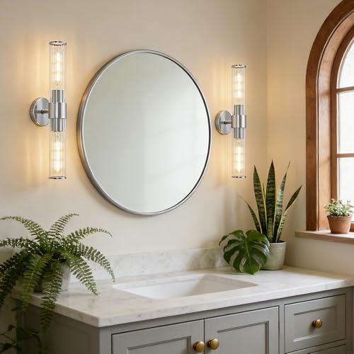 Hardwired Chrome Bathroom Vanity Light Threaded Glass Wall Sconce