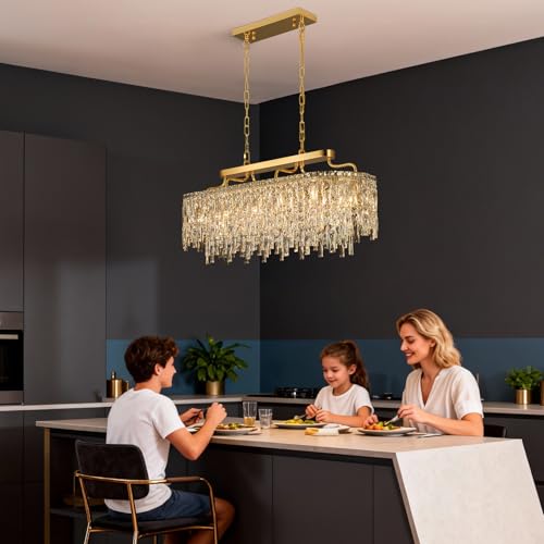 12 Light Gold Crystal Chandeliers for Dining Room Light Fixture 36"