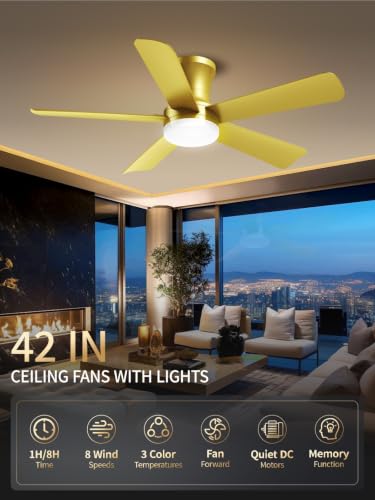 42 Inch Gold Low Profile Ceiling Fan with Light and Remote (Gold / 42 Inch)