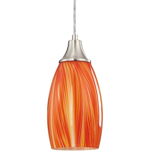 Glass Pendants Lights Kitchen Island Handcrafted Art Glass Mini Pendant Light Fixtures Oval Pendant Light Shade with Brush Nickel Finish Adjustable Cord for Kitchen Over Sink