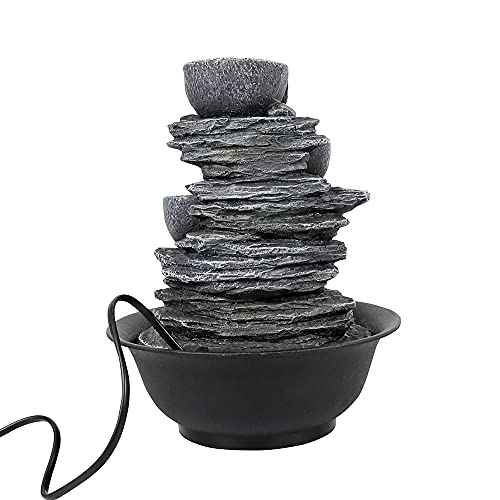 10.6inch Rock Indoor Water Fountain Zen Meditation Tabletop Fountain with LED Light for Home Office Bedroom