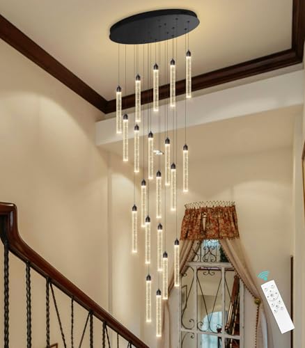 20 Lights Chandelier LED Dimmable Chandeliers for Entryway Flush Mount Ceiling Pendant Light Fixture Crystal Chandeliers for Living Room Black Finished Lighting Modern 156in High Ceiling Chandelier