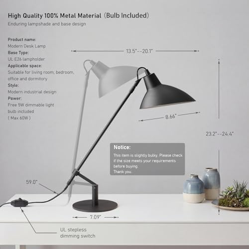 Desk Lamp Modern Industrial 100% Metal Adjustable Table Lamp 24"