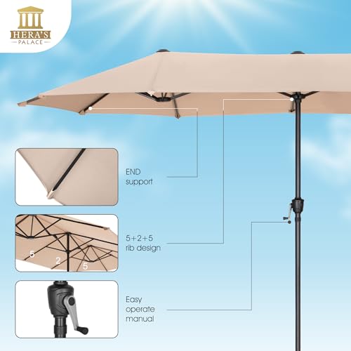 13 ft Rectangle Patio Umbrellas Large Outdoor Umbrella with Crank Powerful UV Protective Table Umbrella Outdoor Patio for Backyard