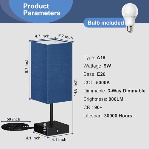 Bedside Table Lamp for Bedroom with 2USB Ports