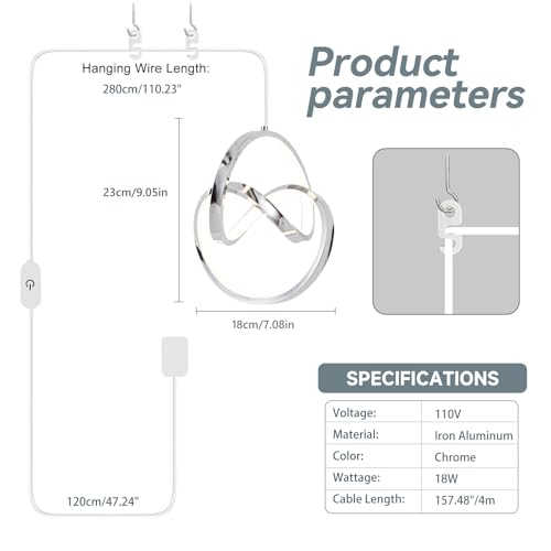 Modern LED Pendant Light Fixtures Pendant Lights Kitchen Island Lighting Adjustable Height Chrome Hanging Lamp for Dining Room Bedroom Living Room