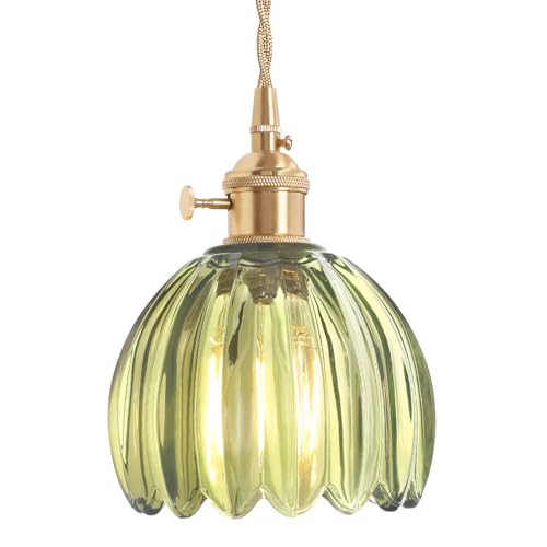 Pendant Light with Green Tulip Glass Lmapshade