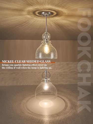 Brushed Nickel Seeded Glass Pendant Light Modern Kitchen light fixture