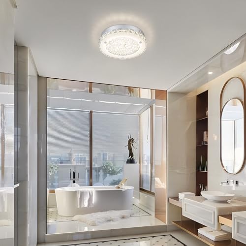 Modern Crystal Flush Mount Ceiling Light 4000K LED Flush Mount Crystal Ceiling Light Dimmable Small Chandelier for Closet Bathroom Staircase Dining Room Laundry Kitchen Foyer Hallway 8.3"