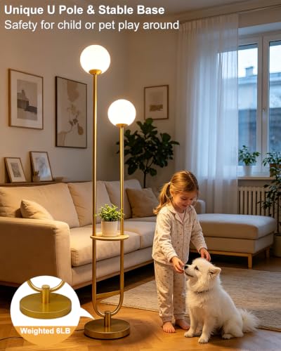Globe Floor Lamp Dimmable Mid Century Gold Standing Tall Lamp with 3000K Bulbs Included Vintage Tall Lamp with 5Lbs Heavy Base for Lving Room (2 Count)