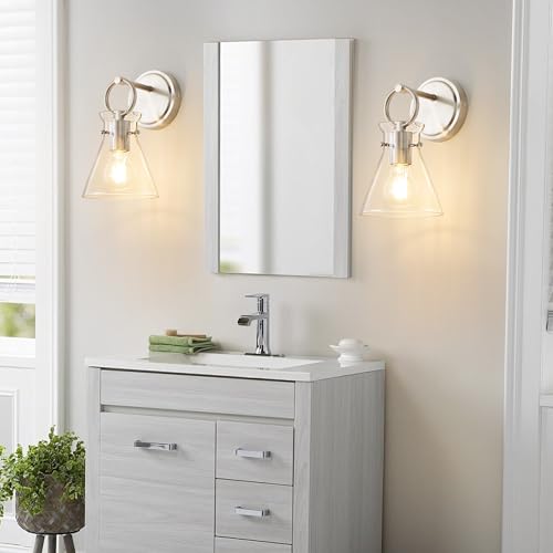 Wall Sconces 2 Pack Vanity Light Fixture for Bathroom Nickel