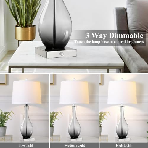 27" Glass Table Lamps with USB Ports (2 Count)