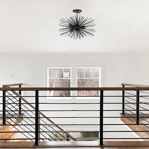 20in 4 Lights Black Sputnik Ceiling Light Fixtures Over Table