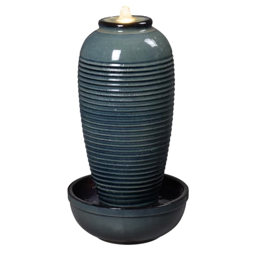 Blue Ceramic Ribbed Vase Fountain