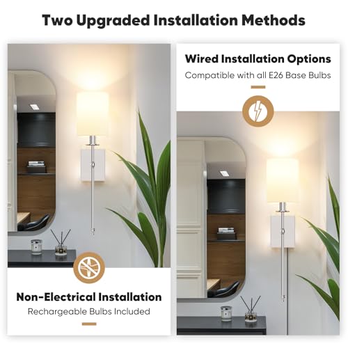 24 Inch Battery Operated Wall Sconces Set of 2 with Remote