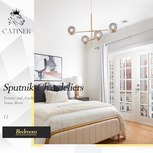 Modern 31" 4 Light Gold Sputnik Chandelier with Smoke Glass Globe