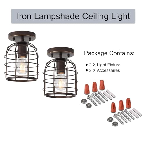 Industrial Vintage Flush Mount Ceiling Light (2 Count)