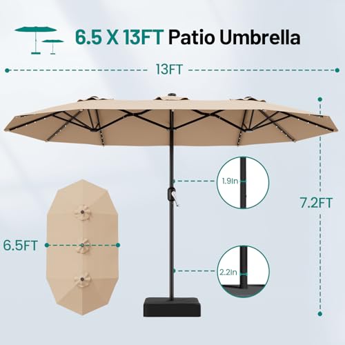 13 FT Patio Umbrella with Solar Lights