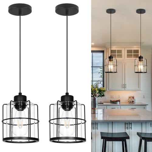 Industrial Black Pendant Lights Kitchen Island (2 Count)