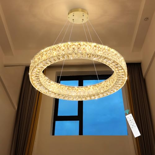32 Inch Chandelier Glam Dimmable LED Crystal Chandeliers Luxury Round Pendant Lighting Fixtures for Dining Room Bedrooms Gold