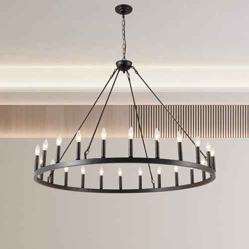 Black Wagon Wheel Chandelier Kitchen Table Lighting 24 Lights Rustic Farmhouse Dining Room Lights Chandeliers Industrial Pendant Lighting for Dining Room Kitchen Island (6 Count)