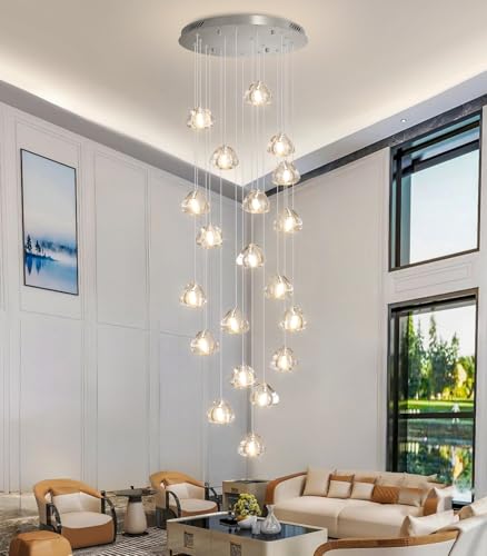 LED Glam Chandelier 138 inches Long Light Luxury Crystal Ceiling Chandeliers Remote Dimmable High Ceiling Pendants Lighting Fixtures Antique Gold 20 Lights