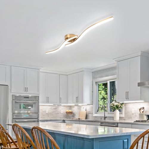 28W Linear Ceiling Light Gold Modern LED Ceiling Light Fixture 6000K Aluminum 39.37Inch Long Ceiling Lamp for Hallway