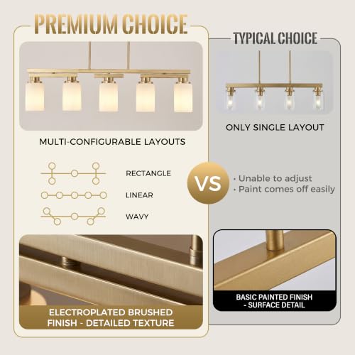 5 Light Brushed Gold Linear Chandelier