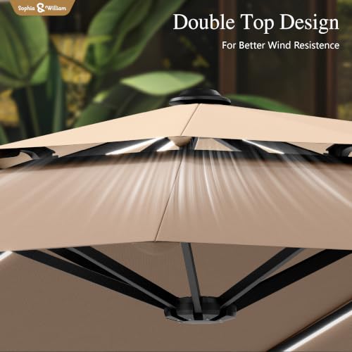 13ft 2Tier Patio Umbrella with Solar Lights&Base