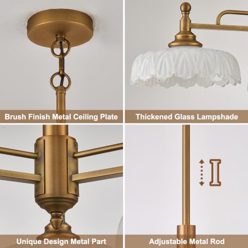 Chandelier Pendant Lights Fixture Vintage Pendant Lighting Fixtures 3 Lights Brass Chandelier E26 Base White Glass Hanging Lamp for Kitchen Island Dining Room Living Room