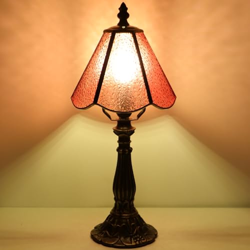 Tiffany Style Table Lamp Pink Diamond Stained Glass Lamp 14 Inch