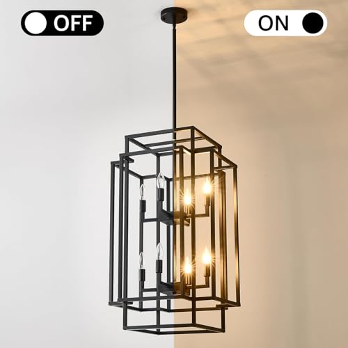 32" H 8 Light Lantern Pendant Light Black Chandeliers for High Ceilings