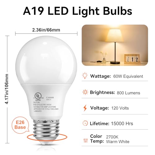 6 Pack LED Light Bulbs 60 Watt Equivalent (6 Count)