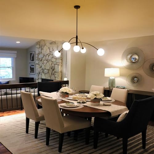 Modern Chandelier 5 Light Black Glass Globe Chandelier Mid Century Sputnik Ceiling Light Fixtures for Dining Room Kitchen Island Bedroom Living Room 41.3IN Diameter