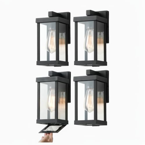 11" Classic Outdoor Wall Sconce 1 Light in Matte Black Rectangular Metal Frame and Clear Glass Shade Waterproof Porch Light Patio Light Pack of 4 (4 Count)